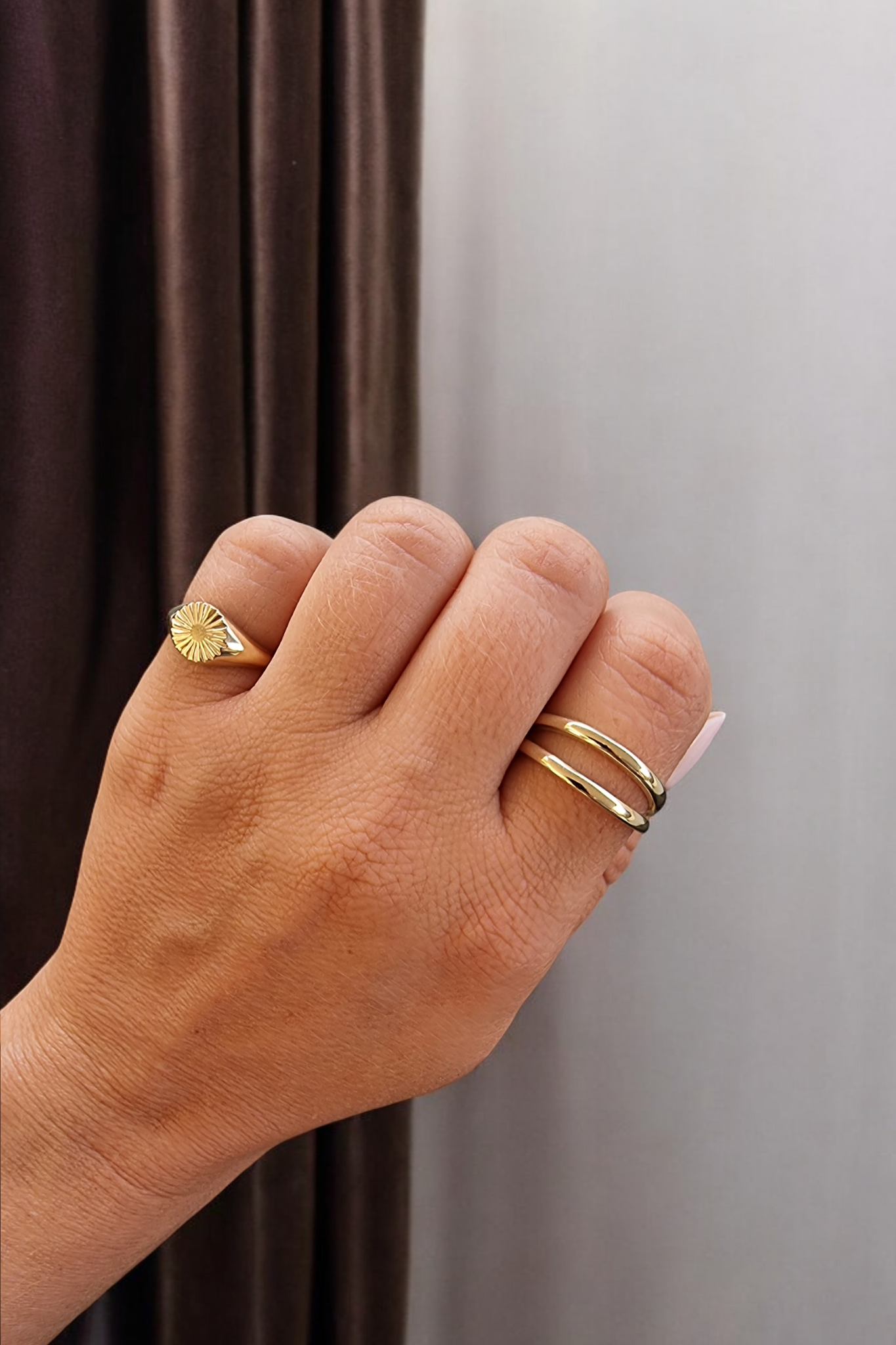 14k Solid Gold Sun Signet Ring for Women and a double row ring 