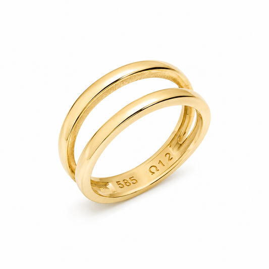14k Gold Double Row Ring: Open Band Statement Jewelry