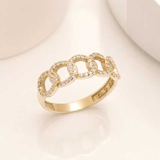 14K Solid Gold Cuban Link Ring: Chunky Cubic Zirconia Statement