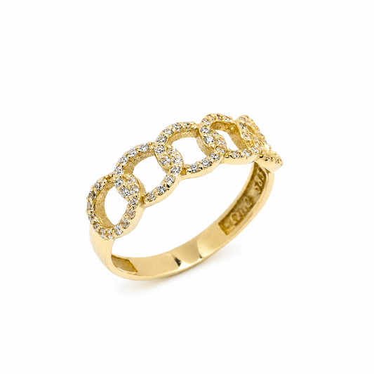 14K Solid Gold Cuban Link Ring: Chunky Cubic Zirconia Statement