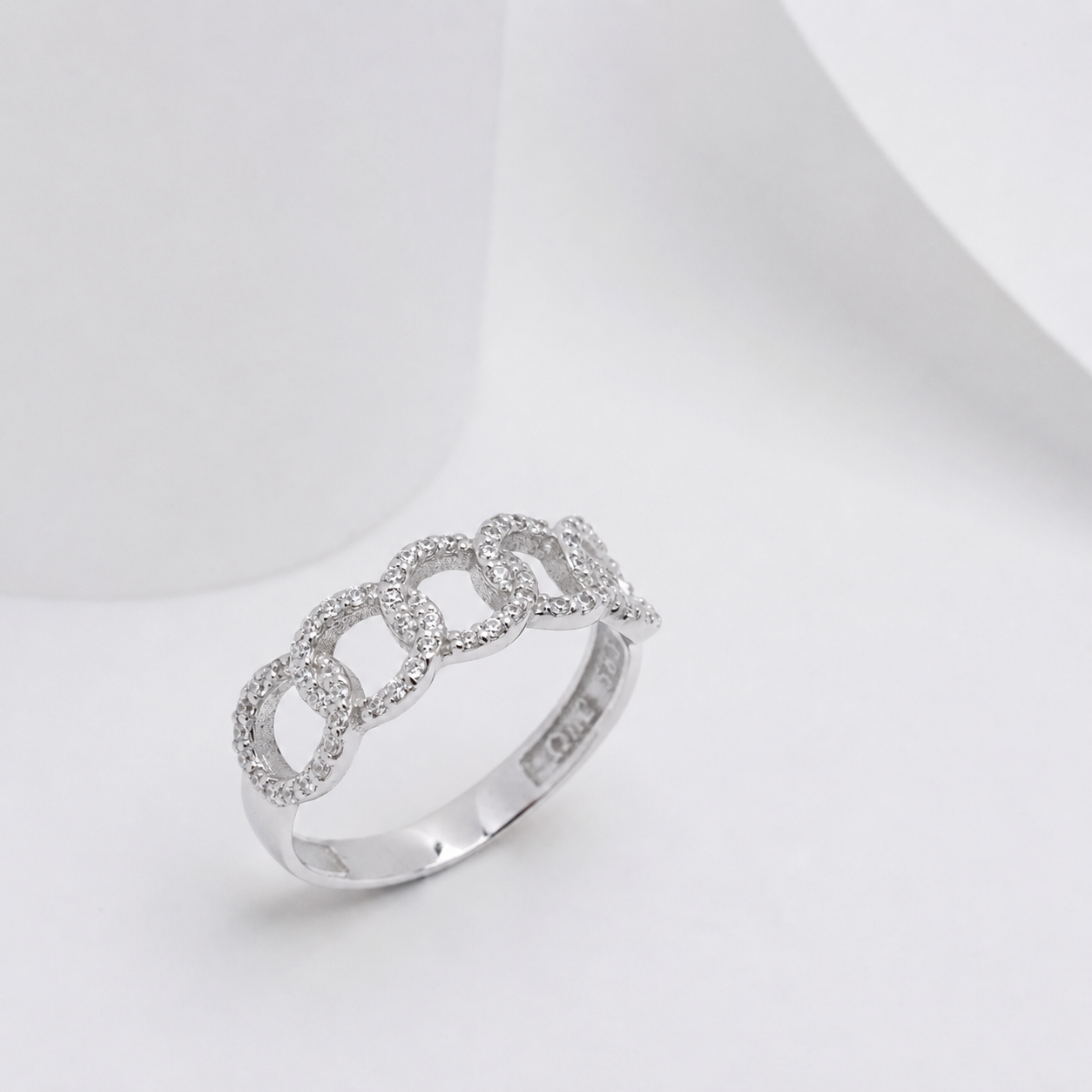 14K Solid Gold Cuban Link Ring: Chunky Cubic Zirconia Statement