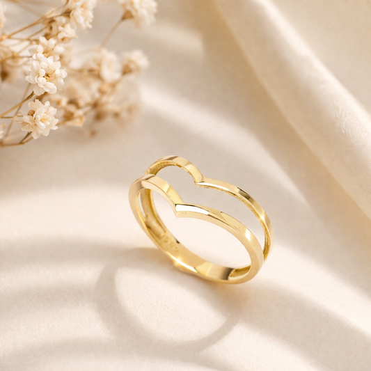 14k Solid Gold Double Chevron Ring: Modern Wishbone Band