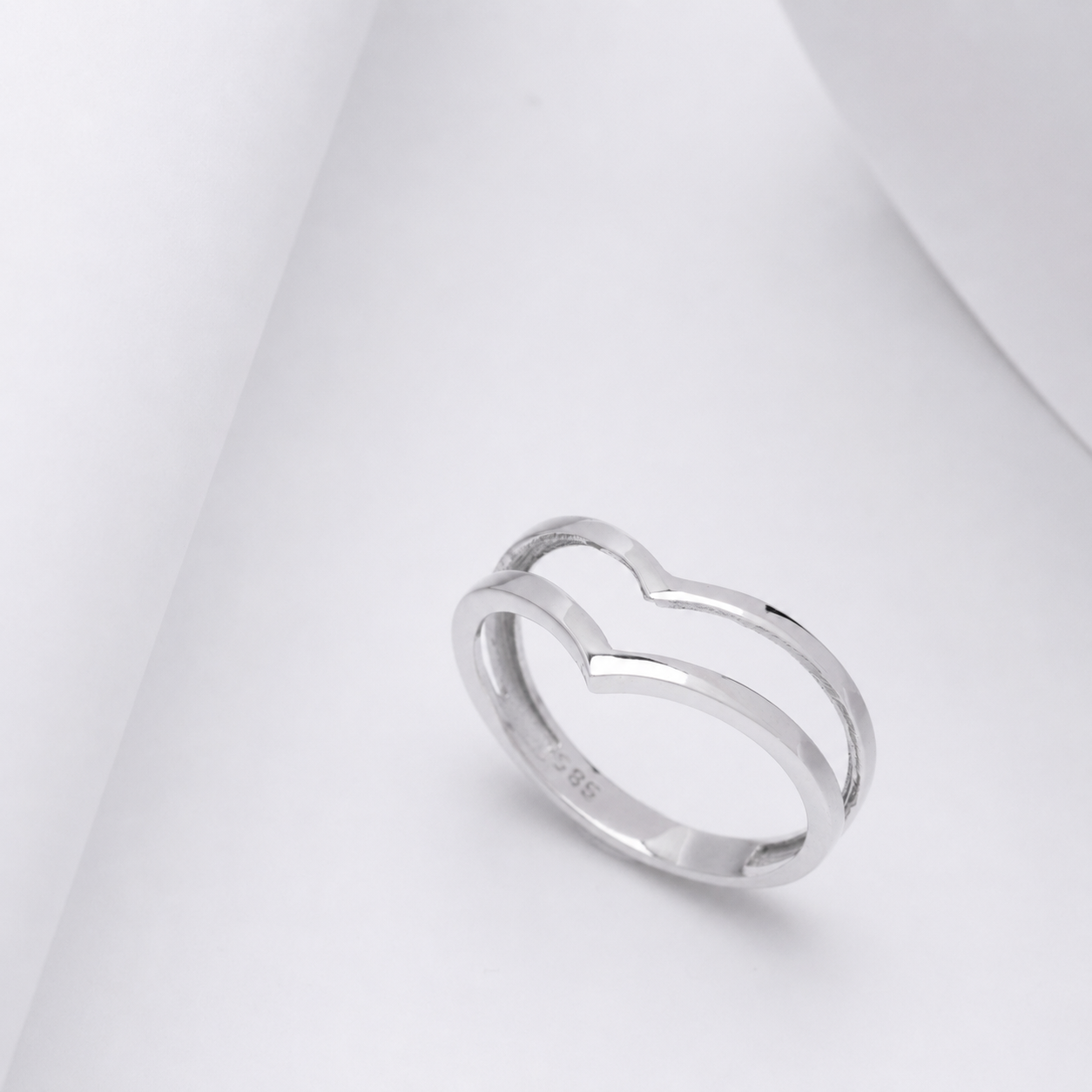 14k Solid Gold Double Chevron Ring: Modern Wishbone Band