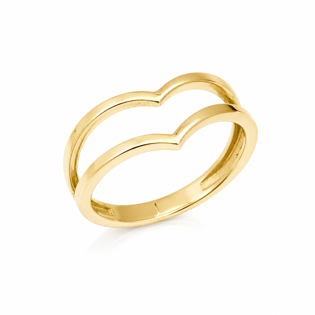 14K Gold double V ring in a white background