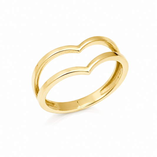 14K Gold double V ring in a white background