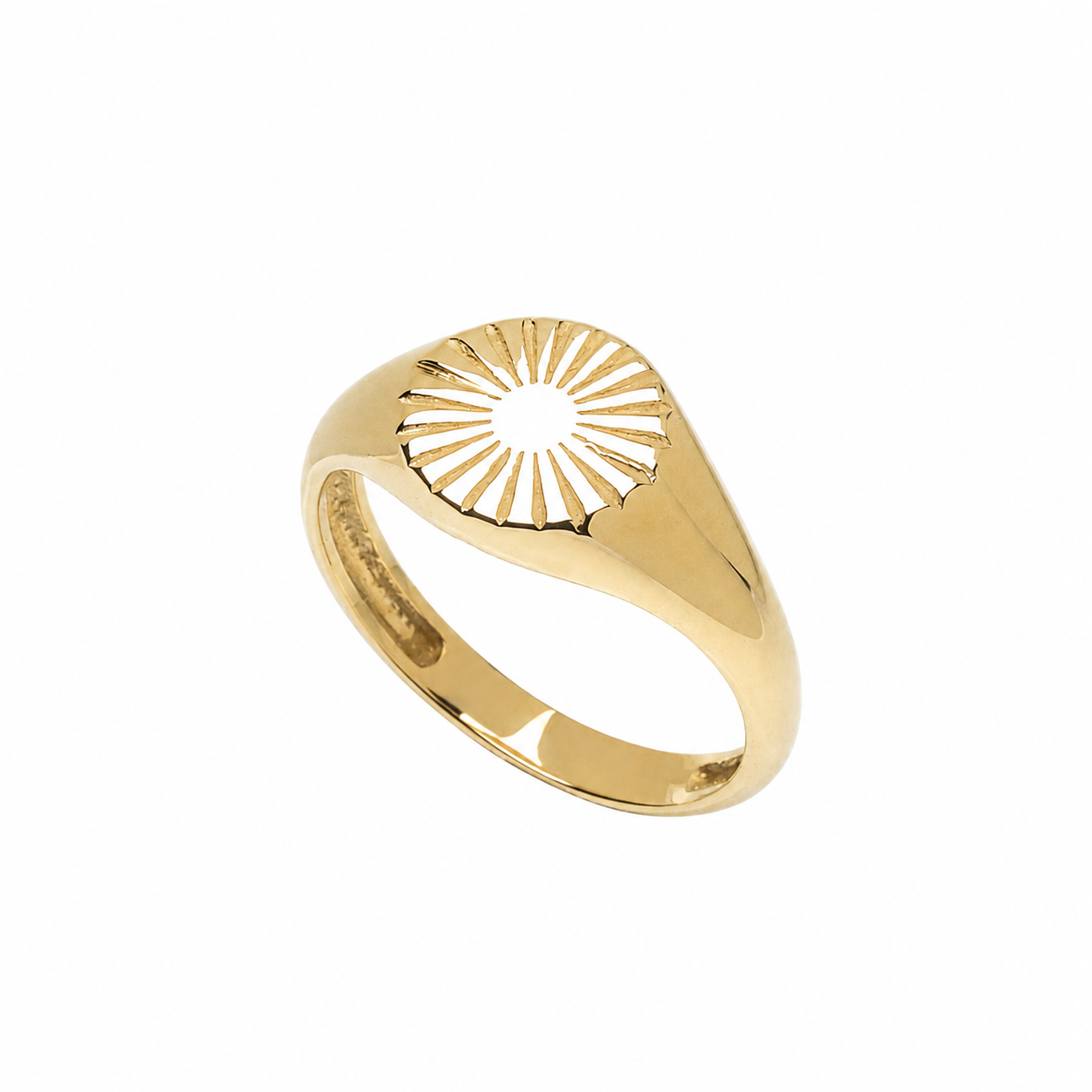 14k Solid Gold Sun Signet Ring: Dainty Sunshine Ring