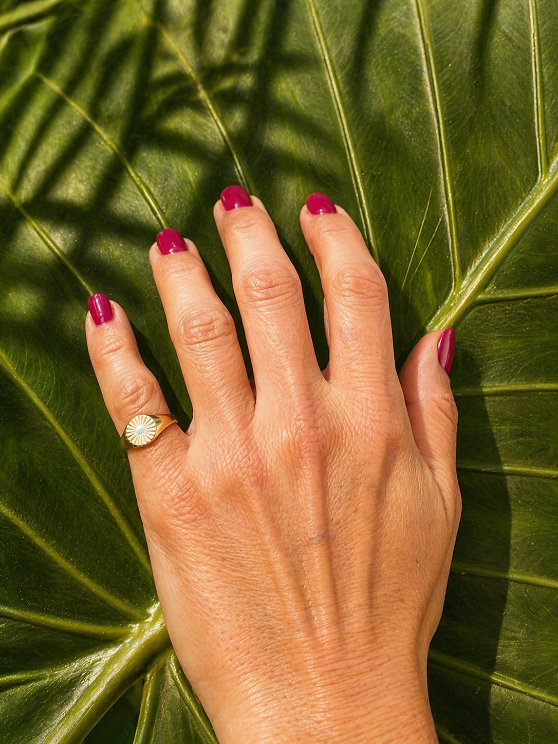 14k Solid Gold Sun Signet Ring: Dainty Sunshine Ring