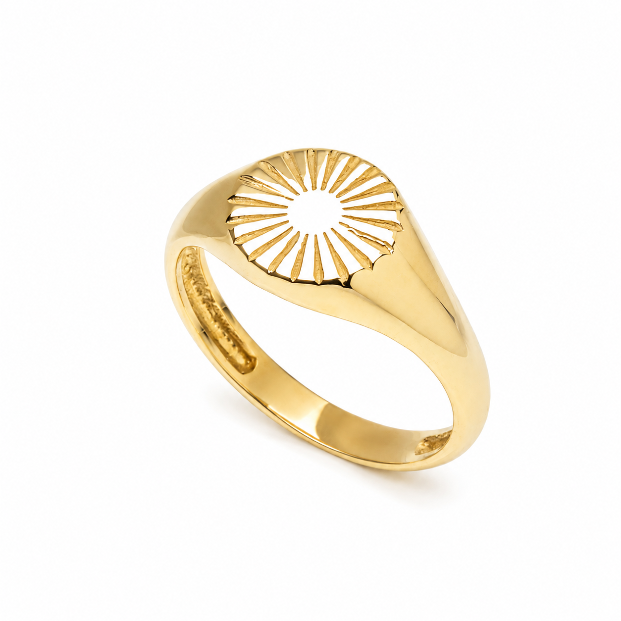 14k Solid Gold Sun Signet Ring: Dainty Sunshine Ring
