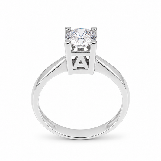 14k Solid Gold Engagement Ring: Round Cut Cubic Zirconia, Personalized Promise Ring