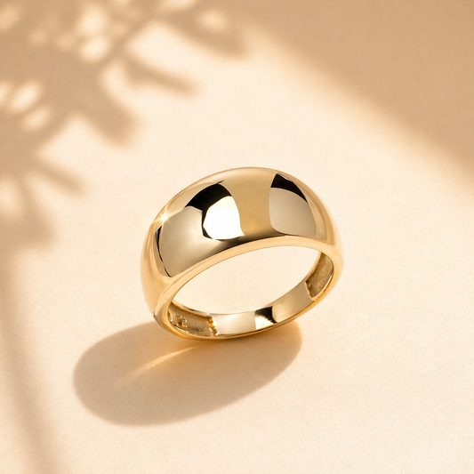 14K Solid Gold Dome Ring: Chunky Geometric Band
