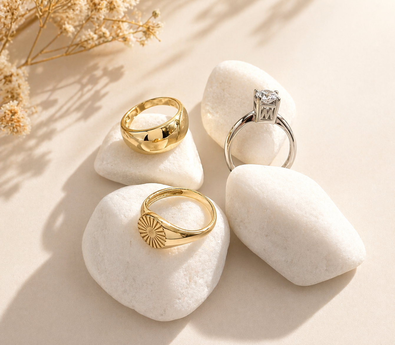 14K Solid Gold Dome Ring: Chunky Geometric Band