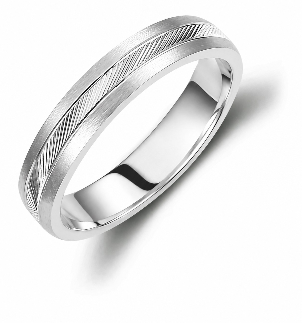 Two-Tone 4mm Wedding Bands Set with a Ribbed and Brushed Finish
