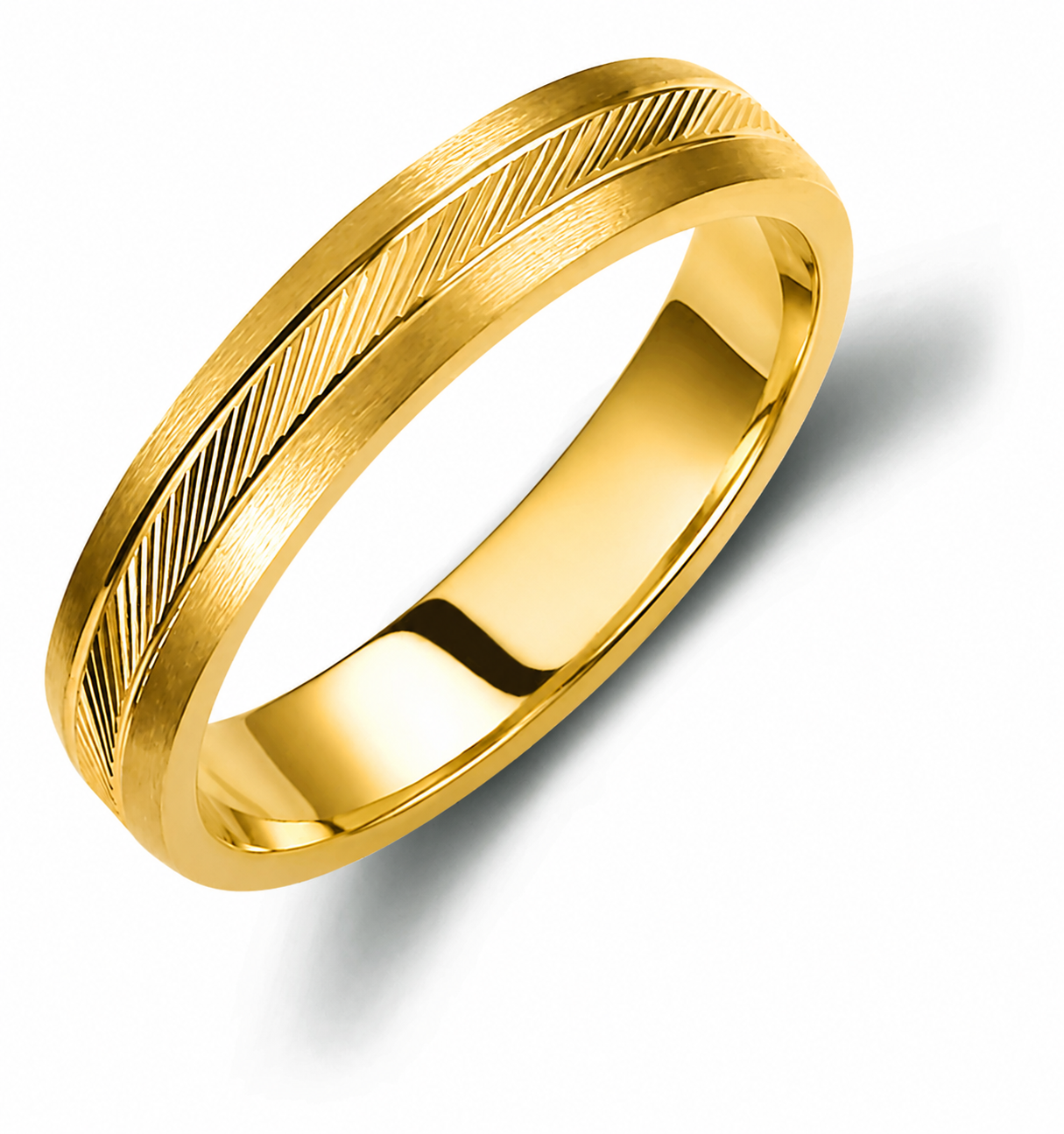 Two-Tone 4mm Wedding Bands Set with a Ribbed and Brushed Finish