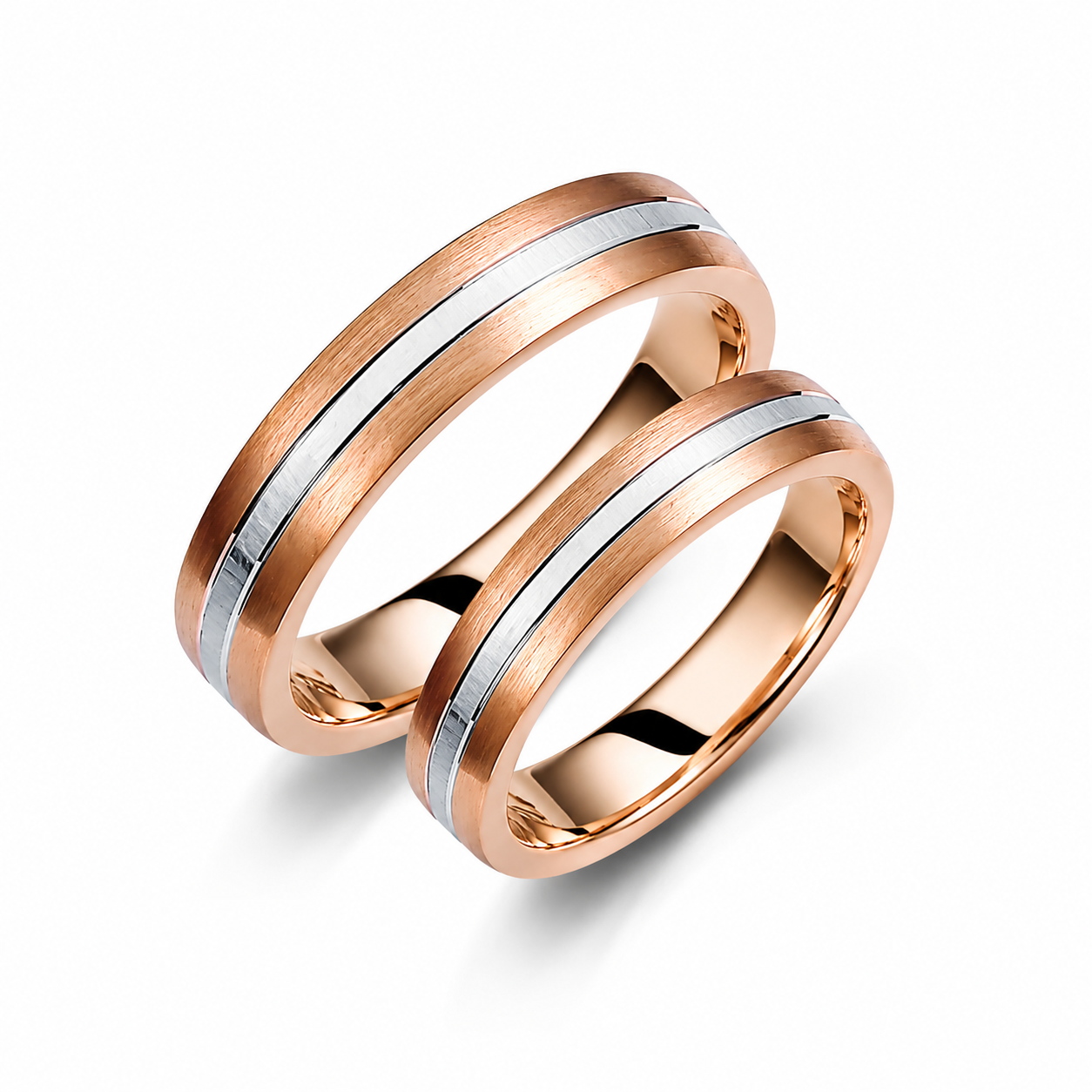 Matte Two-Tone 4mm Wedding Bands Set