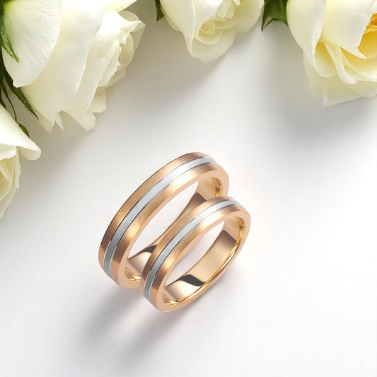 Matte Two-Tone 4mm Wedding Bands Set