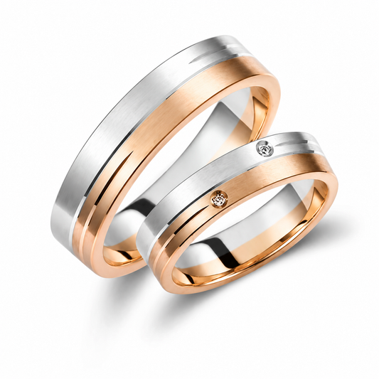 Two-Tone 5mm Wedding Bands Set with Diamonds