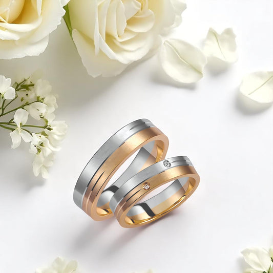 Two-Tone 5mm Wedding Bands Set with Diamonds