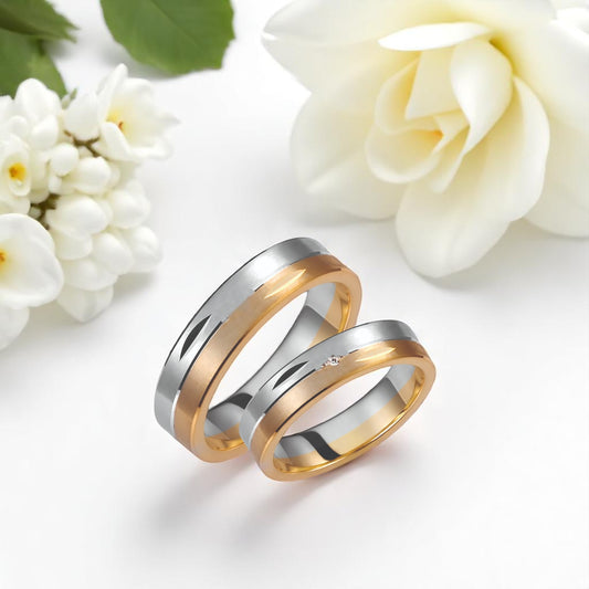 Two-Tone 5mm Wedding Bands Set with Diamond