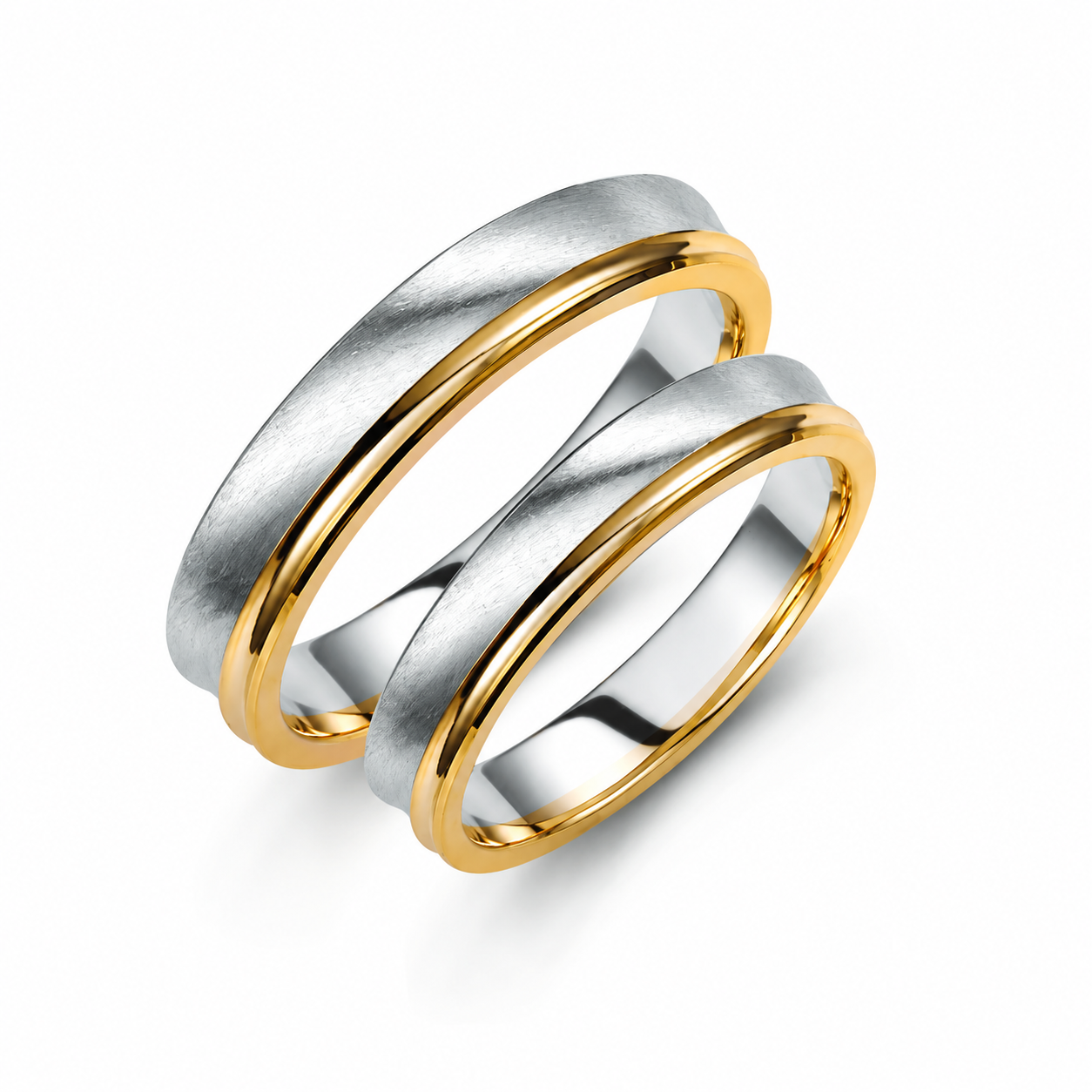 Two-Tone 4mm Wedding Bands Set with a Matte and Glossy Finish