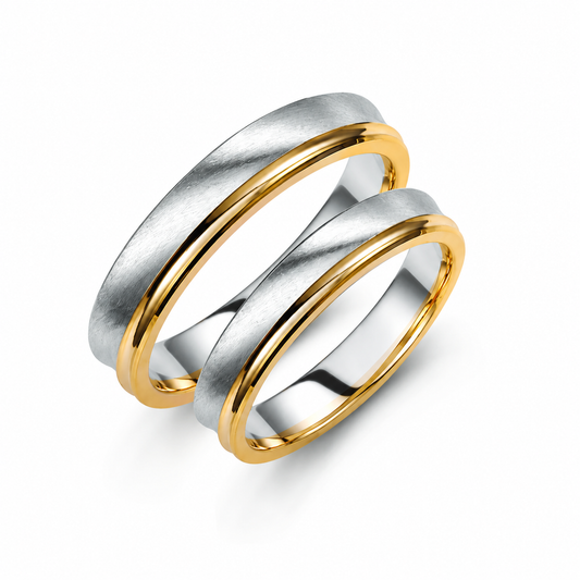 Two-Tone 4mm Wedding Bands Set with a Matte and Glossy Finish