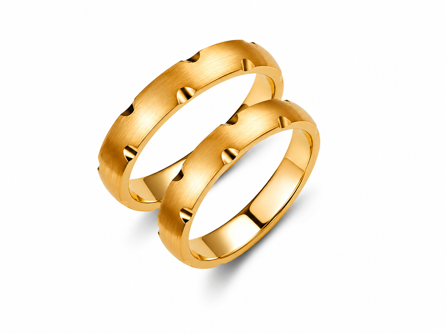 Solid Gold Dome Wedding Band Set - His & Hers Matching Rings