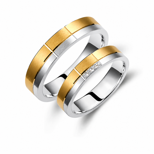 Two-Tone 4.5mm Wedding Bands Set with Diamonds