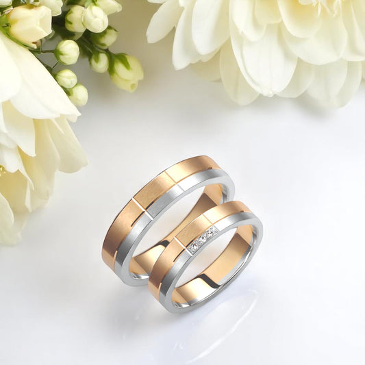 Two-Tone 4.5mm Wedding Bands Set with Diamonds