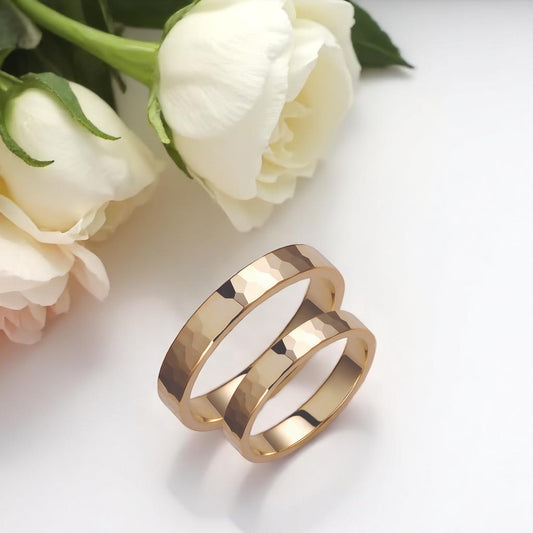Hammered 3.5mmWedding Bands Set