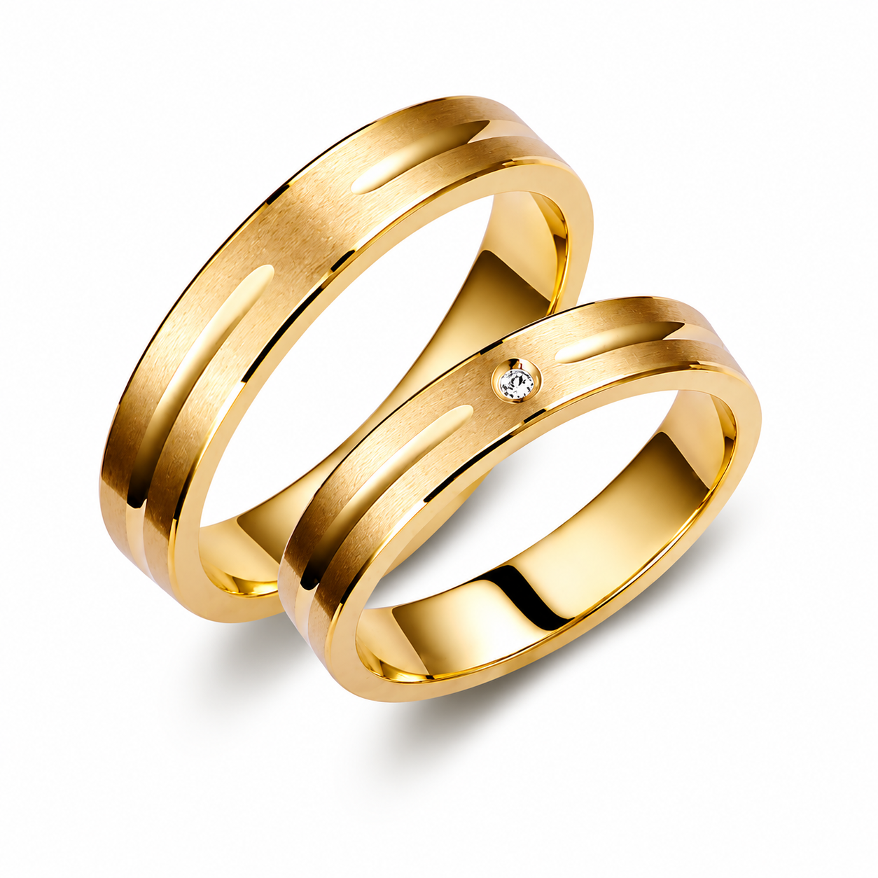 Brushed 4mm Diamond Wedding Bands Set