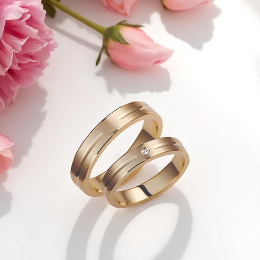 Brushed 4mm Diamond Wedding Bands Set