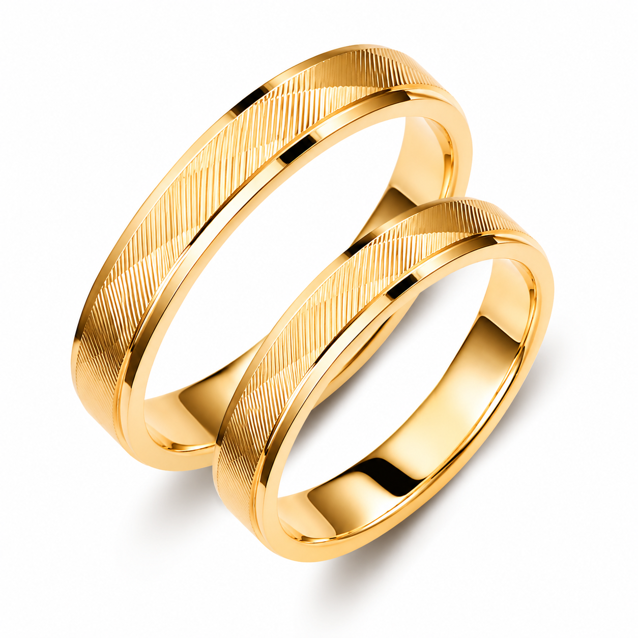 Ribbed 14k Gold Wedding Band Set - Minimalist His & Hers Rings