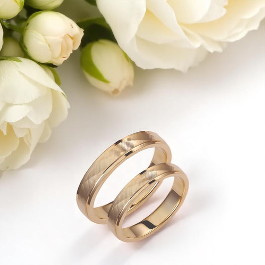 Ribbed 4mm Wedding Bands Set