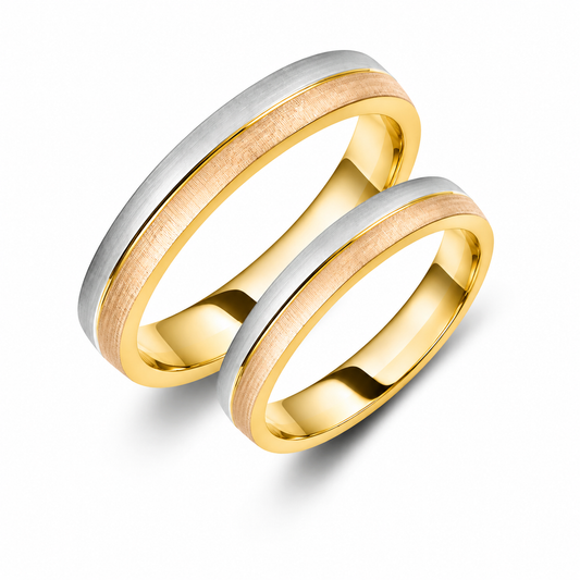 Matte Two-Tone Wedding Bands Set