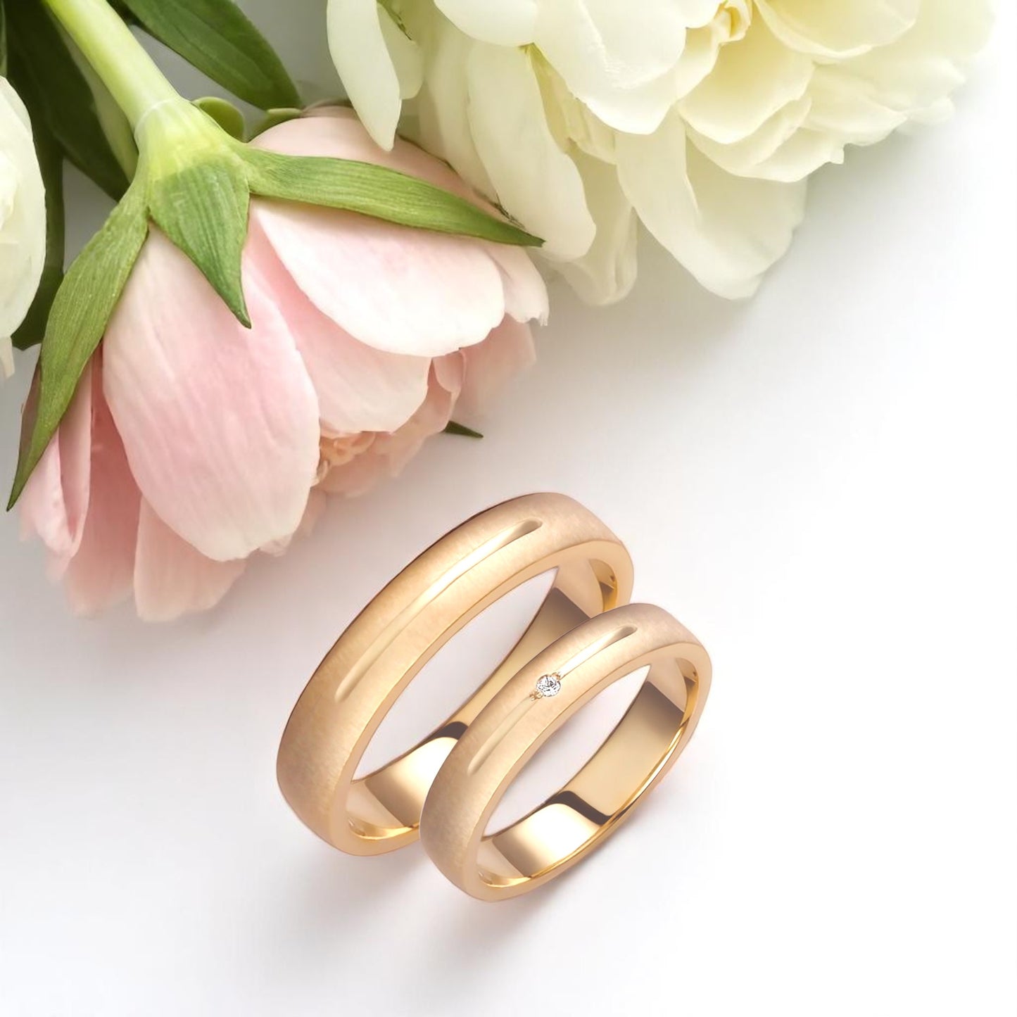 Dome 4mm Diamond Wedding Bnads Set