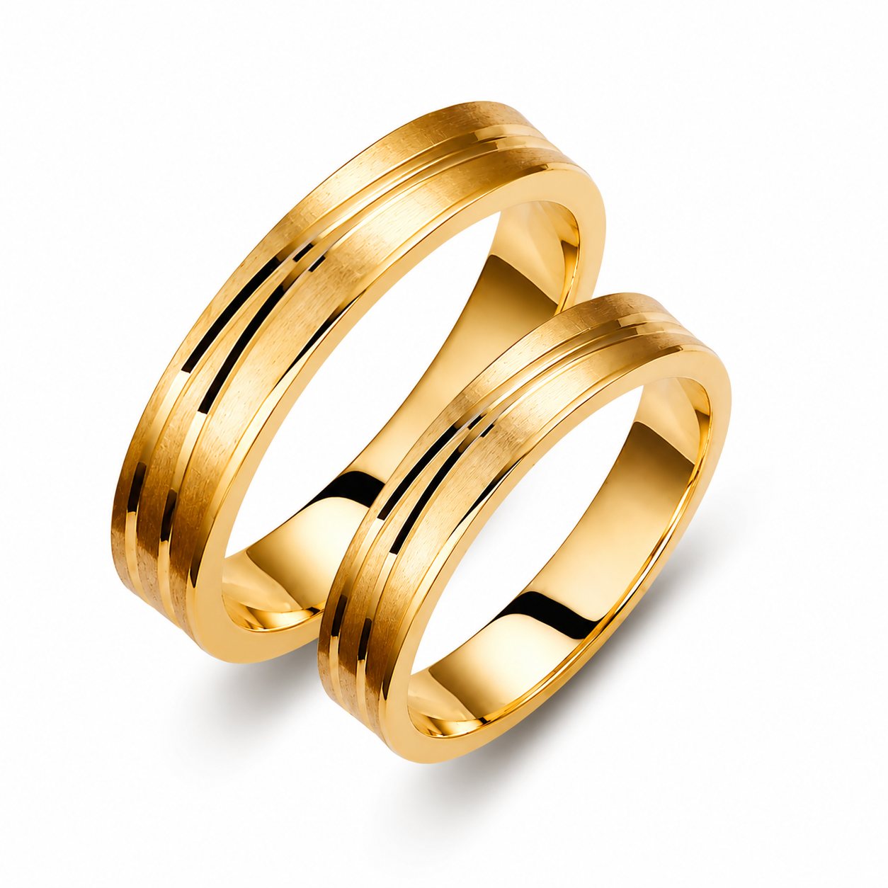 Brushed Gold Wedding Band Set: His & Hers Matching Rings