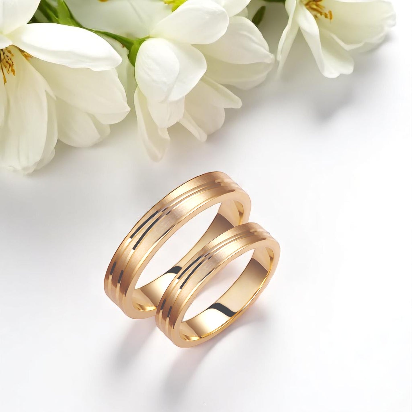 Brushed 4mm Wedding Bands Set