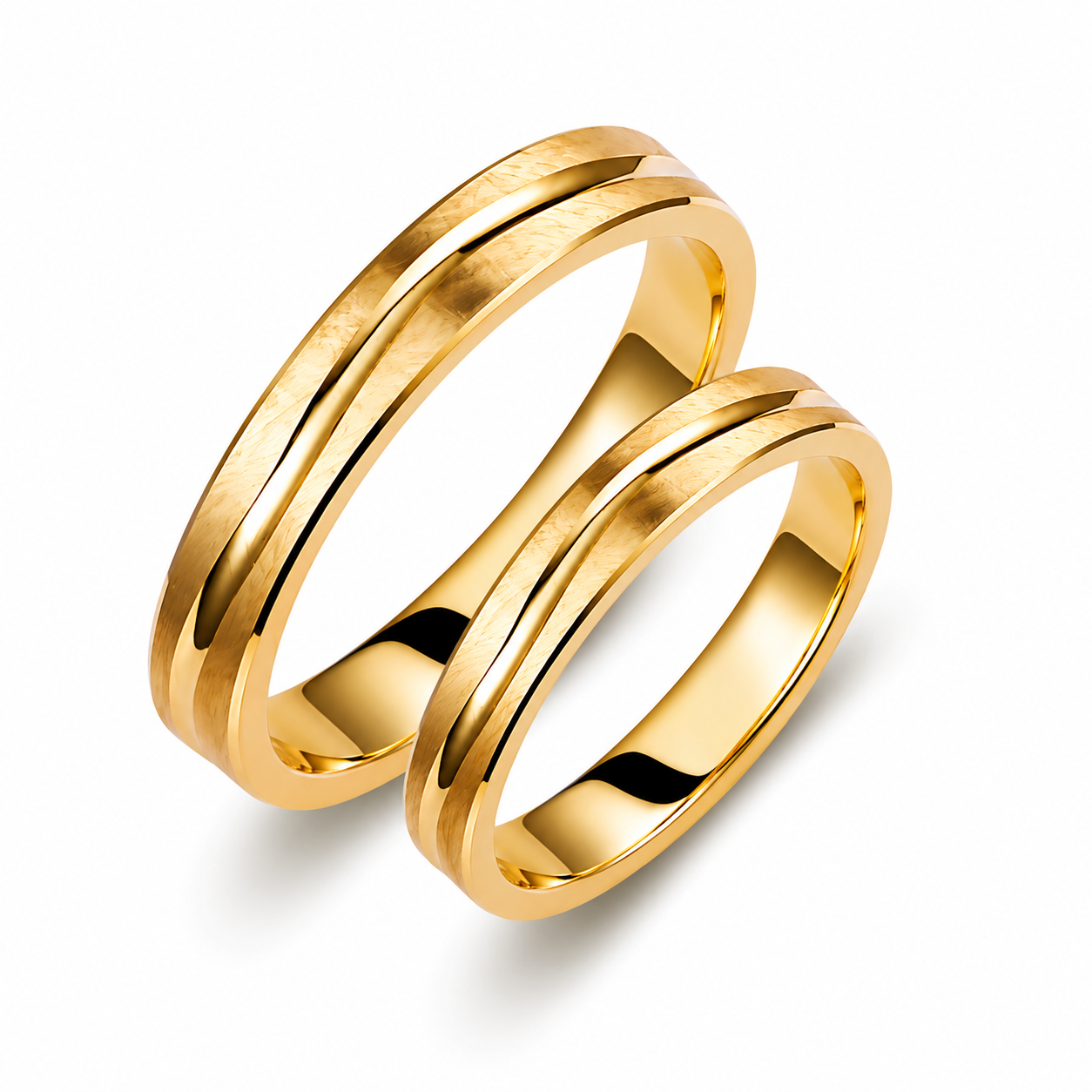 Matte Gold Wedding Band Set: Wavy 14k Gold His and Hers Rings