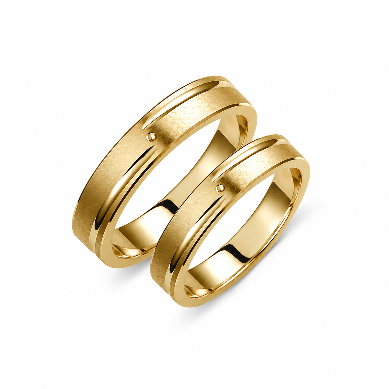 Brushed Gold Wedding Band Set: Elegant 4mm Solid Gold Rings
