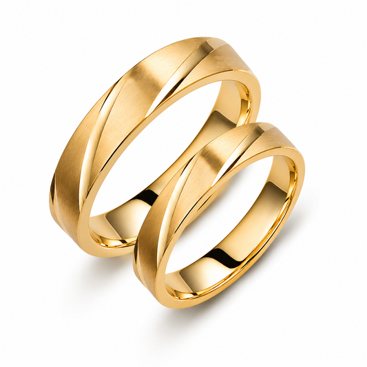 Twist Design 14k Gold Wedding Band Set - His & Hers Matte Rings