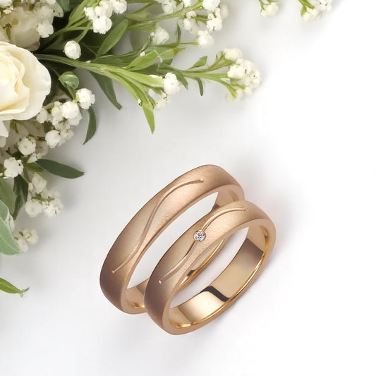 Wavy 4mm Diamond Wedding Bands Set
