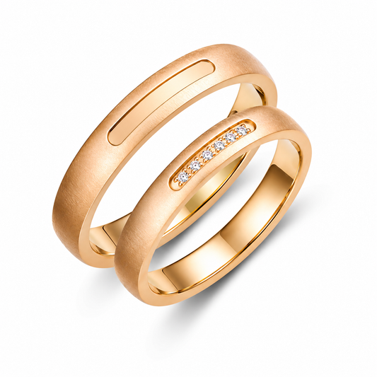 Brushed 3.5mm Diamond Wedding Bands Set