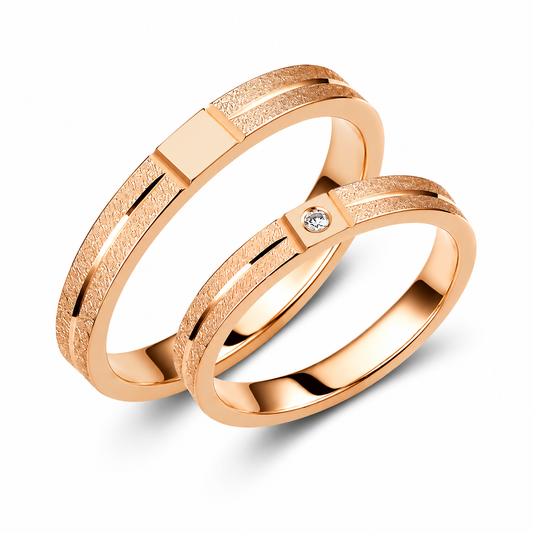 Textured 3mm Diamond Wedding Bands Set