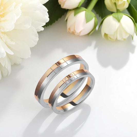 Two-Tone 3.5mm Wedding Bands Set with Diamonds