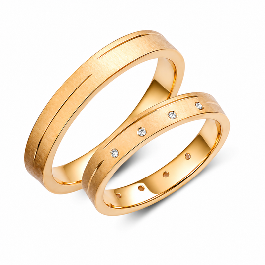 Brushed 3.5mm Diamond Wedding Bands Set