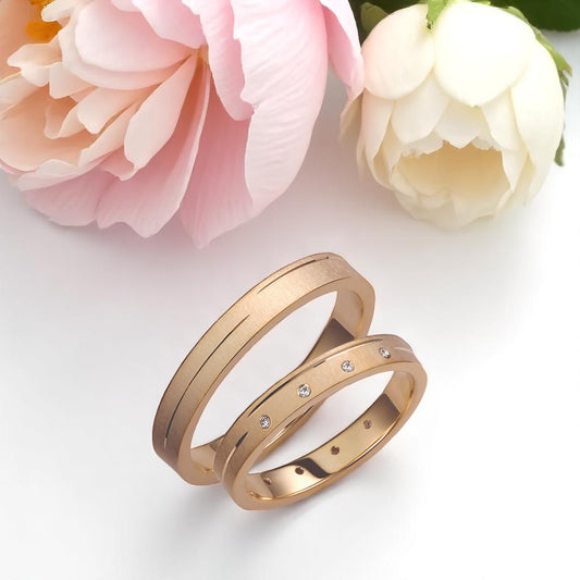 Brushed 3.5mm Diamond Wedding Bands Set