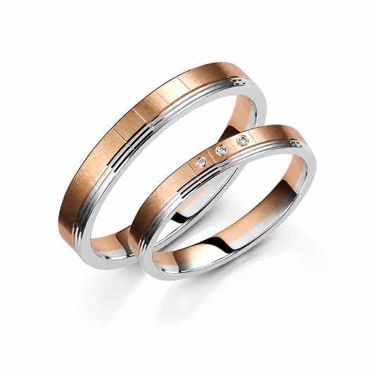 Two-Tone 3.5mm Wedding Bands Set with Diamonds