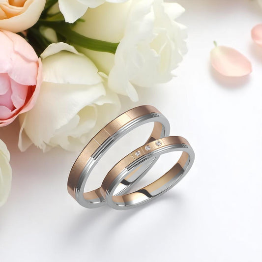 Two-Tone 3.5mm Wedding Bands Set with Diamonds