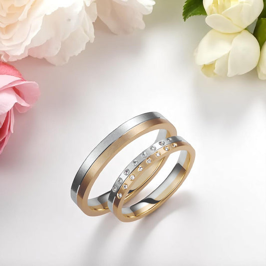 Two-Tone 3.5mm Wedding Bands Set with Diamonds