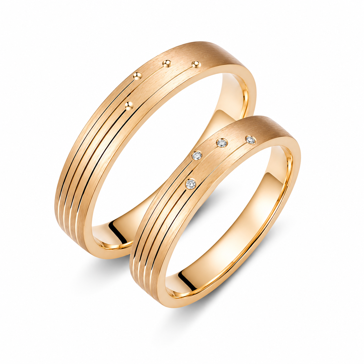 Brushed 4mm Diamond Wedding Bands Set