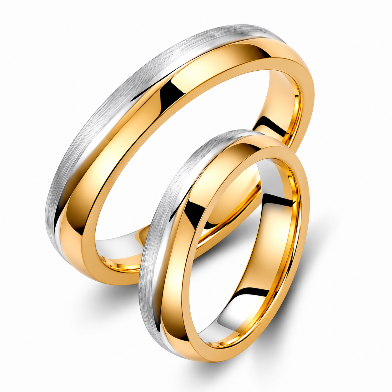Wavy Two-Tone 4mm Wedding Bands Set